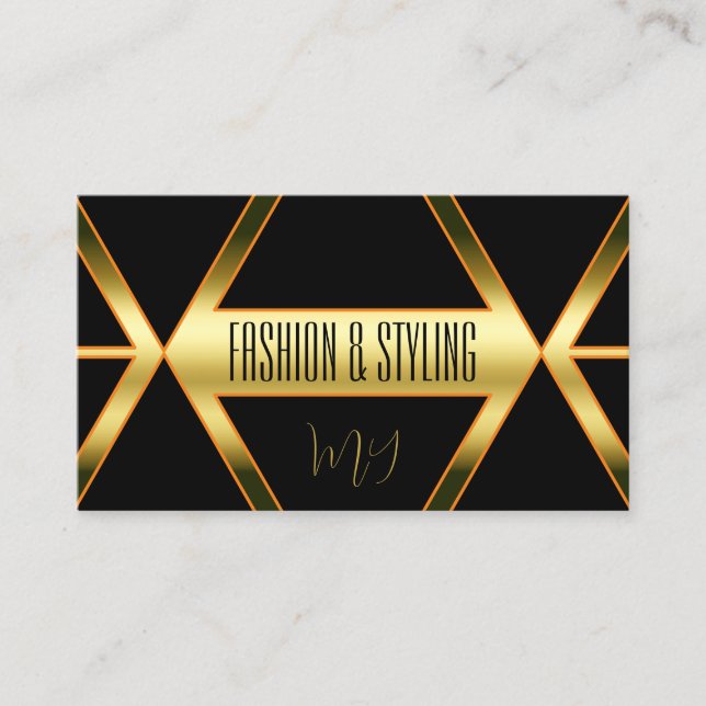 Blinkes Schwarz Schimmergolden mit Monogram Stilvo Visitenkarte (Vorderseite)