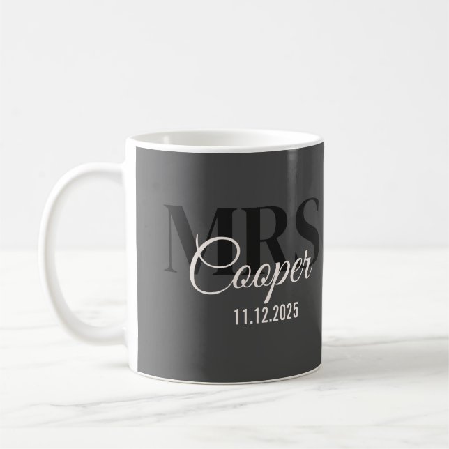 Blinkname mit dem Hochzeitdatum Schwarzer Farbtext Kaffeetasse (Links)