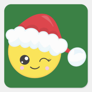 Blinzeln der Weihnachtsmannmütze Emoji Quadratischer Aufkleber