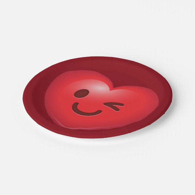 Blinzeln des Herzens Emoji Pappteller (Schrägansicht)