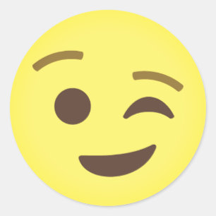 Blinzeln von Emoji Runder Aufkleber