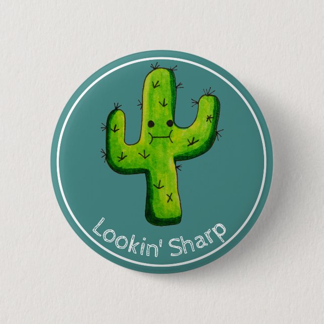 Bliokin' Sharp Funny Watercolor Cactus Button (Vorderseite)