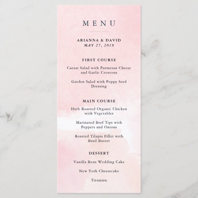 Bliss aquarelle | Menu Mariage floral rose pâle (Devant)
