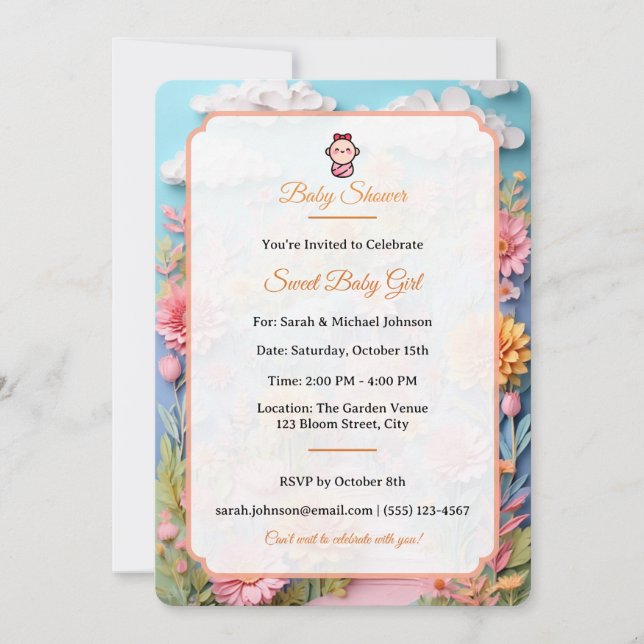 Bliss baby showers : Invitations sucrées et élégan (Devant)