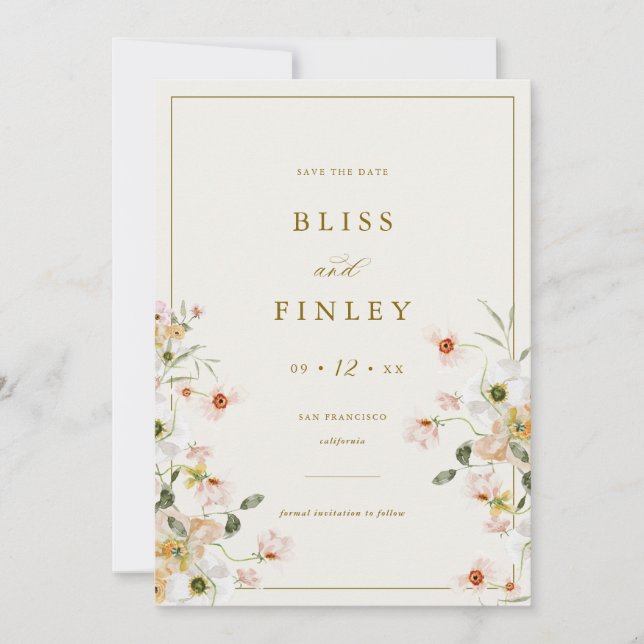 BLISS Floral Save the Date Minimale Hochzeitskarte (Vorderseite)
