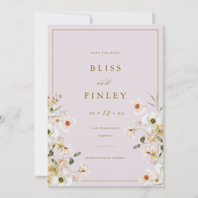 BLISS Floral Save the Date Minimale Hochzeitskarte (Vorderseite)