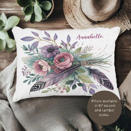 Bliss violet Coussin d'accent floral et plumes