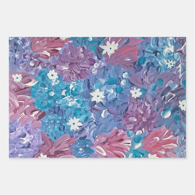 Blisses blaues Floral Wrapping Paper Geschenkpapier Set (Vorderseite)