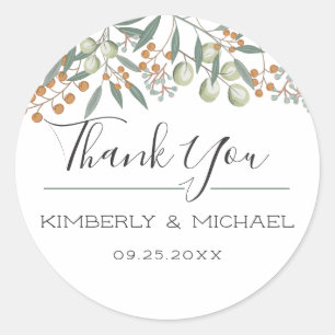 Blissful Bounty Botanical Wedding Vielen Dank Runder Aufkleber