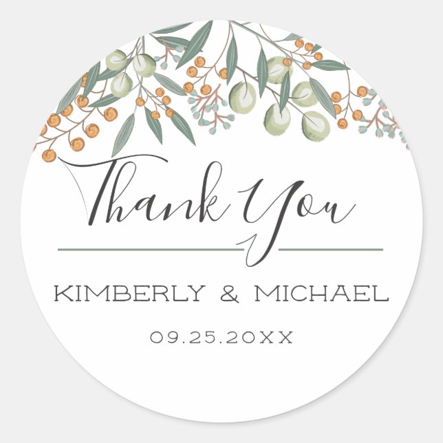 Blissful Bounty Botanical Wedding Vielen Dank Runder Aufkleber (Vorderseite)
