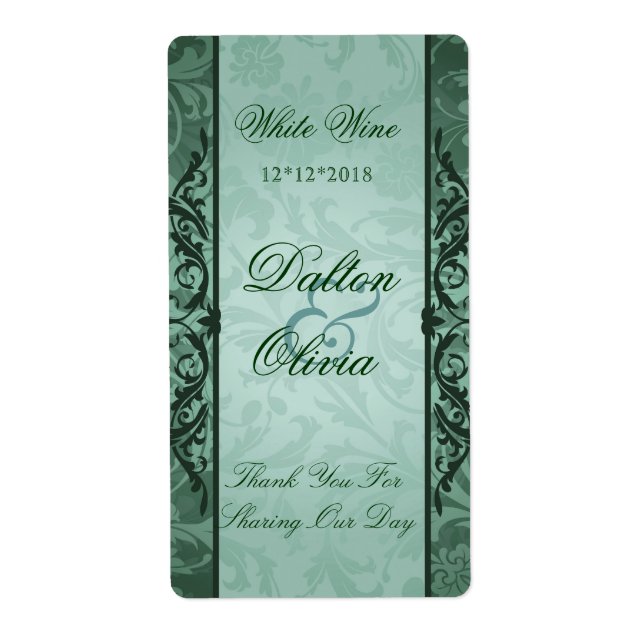 Blissful Brocade Sage Wedding Wine Label (Vorne)