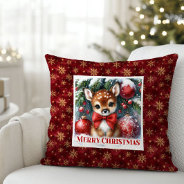 Blissful Christmas scene baby fawn Christmas  Kissen