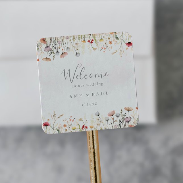 Blissful Colorful Boho Wildblume Wedding Willkomme Quadratischer Aufkleber (Von Creator hochgeladen)