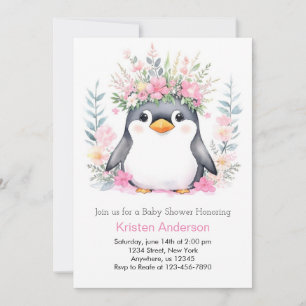 Blissful Whispers Niedliche Pinguin Girl Baby Dusc Einladung