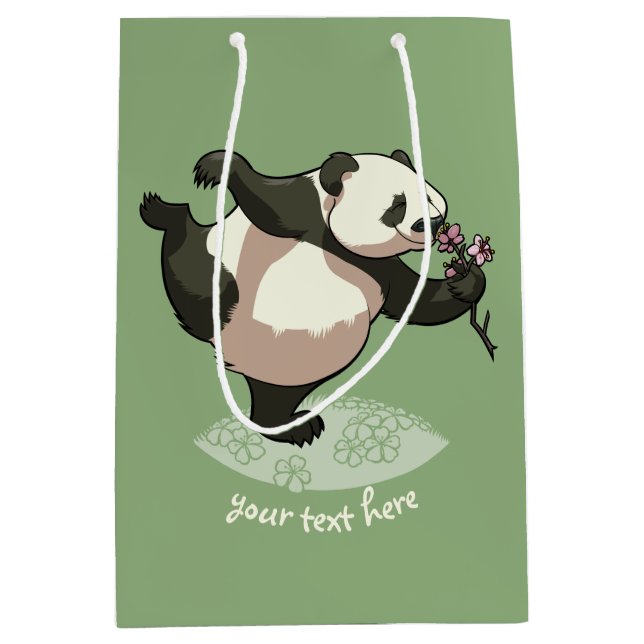 Blissvoll Panda riecht Blossom-Blume mit Text Mittlere Geschenktüte (Vorderseite)