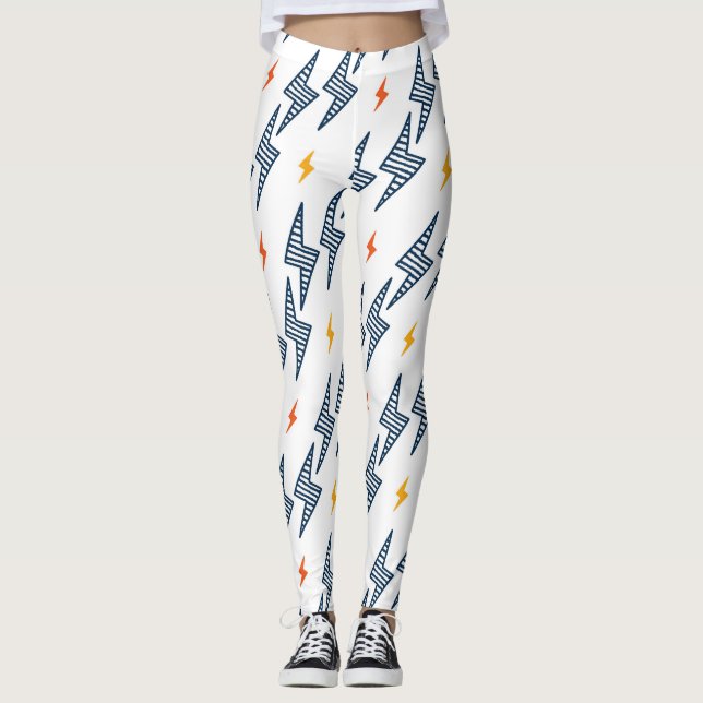 Blitz Bolzen Doodle Nahtloser Blitz Leggings (Vorderseite)