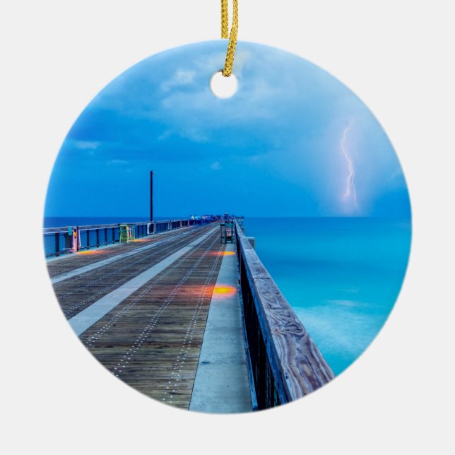 Blitze am Navarre Beach Pier Keramik Ornament (Vorne)