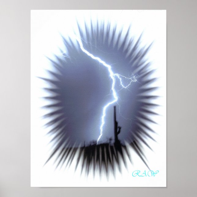 Blitze Silhouetten a Saguaro Cactus - Flash Poster (Vorne)