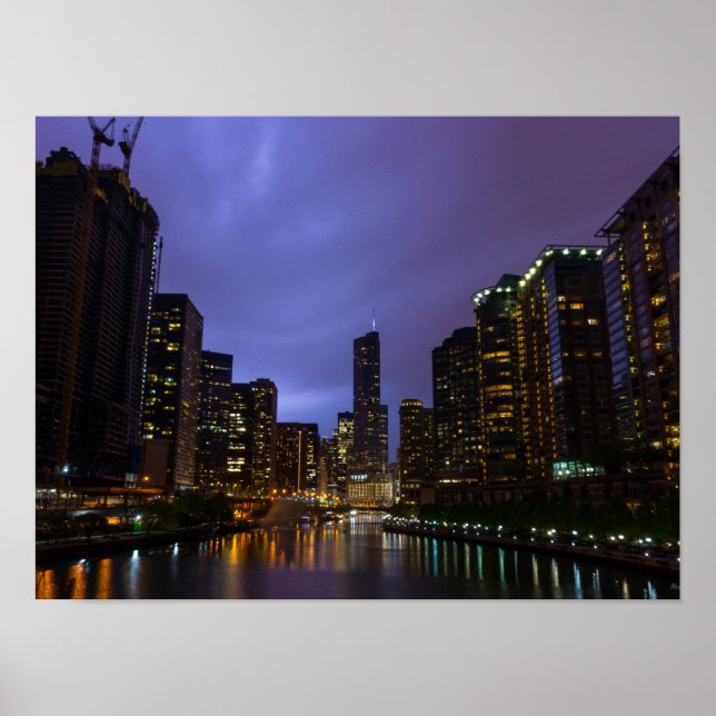 Blitze über dem Fluss Chicago Poster (Vorne)