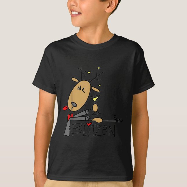 Blitzen Christmas Funny Reindeer  T-Shirt (Vorderseite)