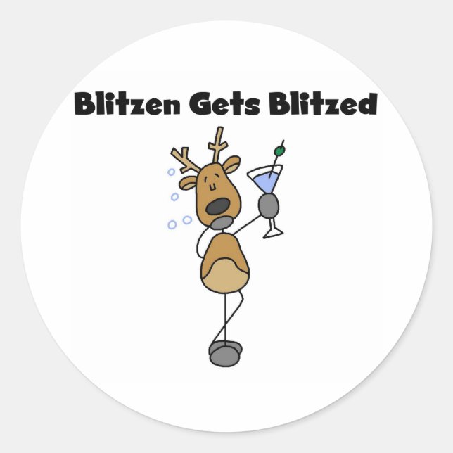 Blitzen Gets Blitzed Reindeer Spaß Runder Aufkleber (Vorderseite)