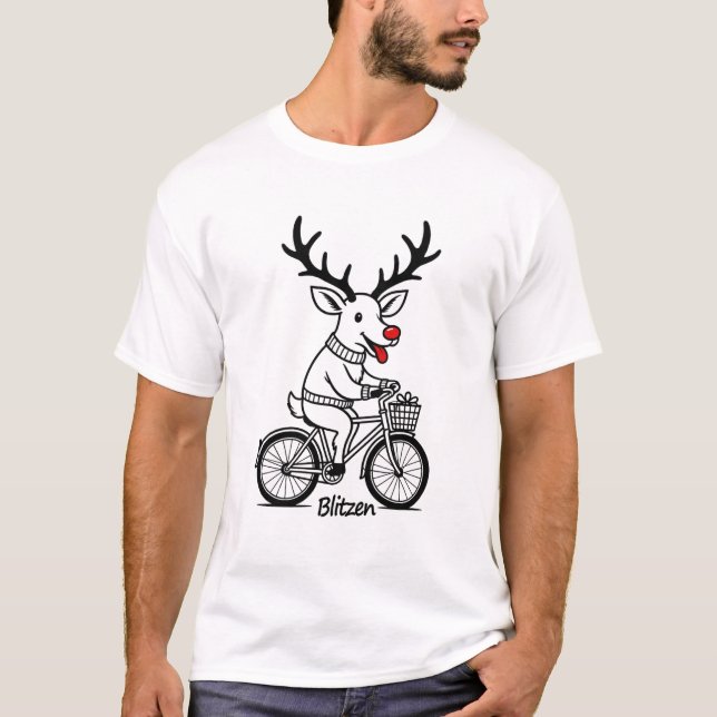 Blitzen The Reindeer Riding a Bike  T-Shirt (Vorderseite)