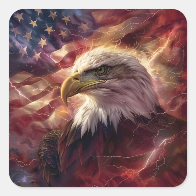 Blitzschlag des Patriotischen Amerikanischen Flagg Quadratischer Aufkleber (Vorderseite)