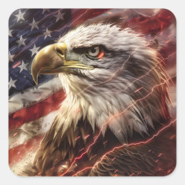 Blitzschlag des Patriotischen Amerikanischen Flagg Quadratischer Aufkleber