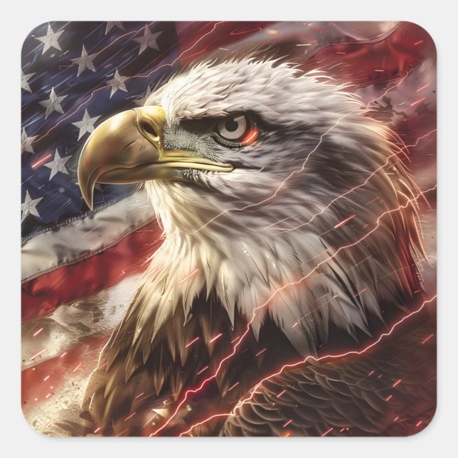 Blitzschlag des Patriotischen Amerikanischen Flagg Quadratischer Aufkleber (Vorderseite)