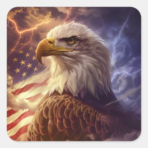 Blitzschlag des Patriotischen Amerikanischen Flagg Quadratischer Aufkleber