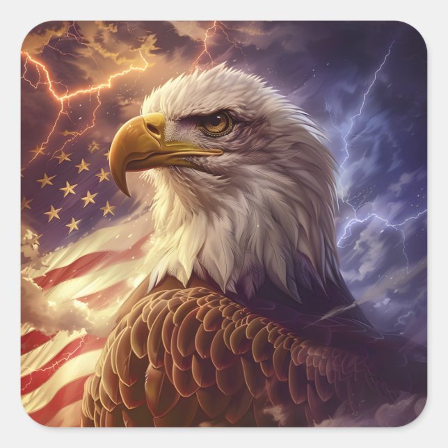Blitzschlag des Patriotischen Amerikanischen Flagg Quadratischer Aufkleber (Vorderseite)