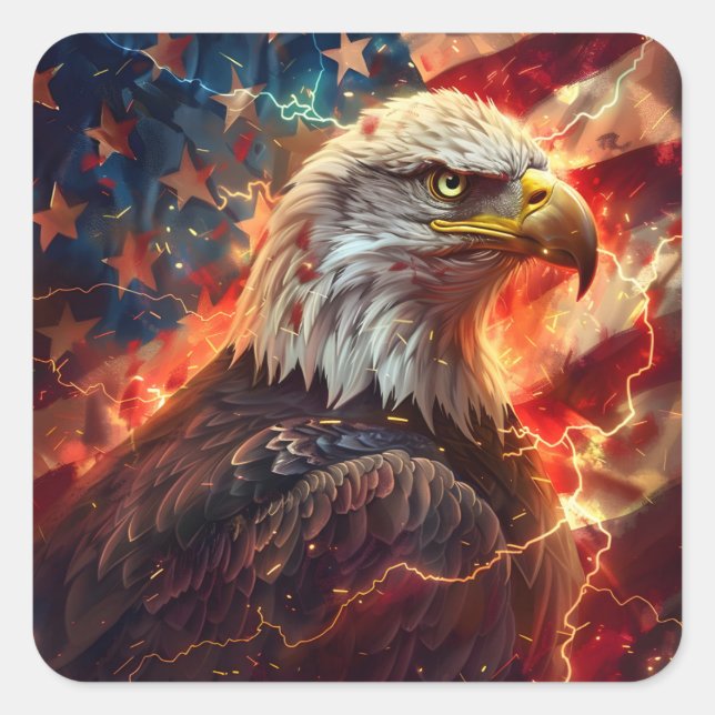 Blitzschlag des Patriotischen Amerikanischen Flagg Quadratischer Aufkleber (Vorderseite)