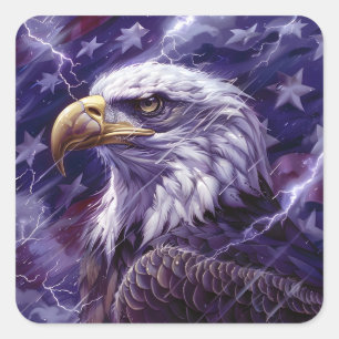 Blitzschlag des Patriotischen Amerikanischen Flagg Quadratischer Aufkleber