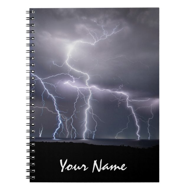 Blitzschlag Gewitter Schwarzes und Lila Foto Notizblock (Vorderseite)