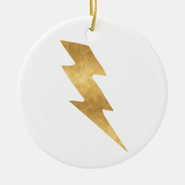 Blitzschlag in metallischem Gold Keramik Ornament (Vorne)