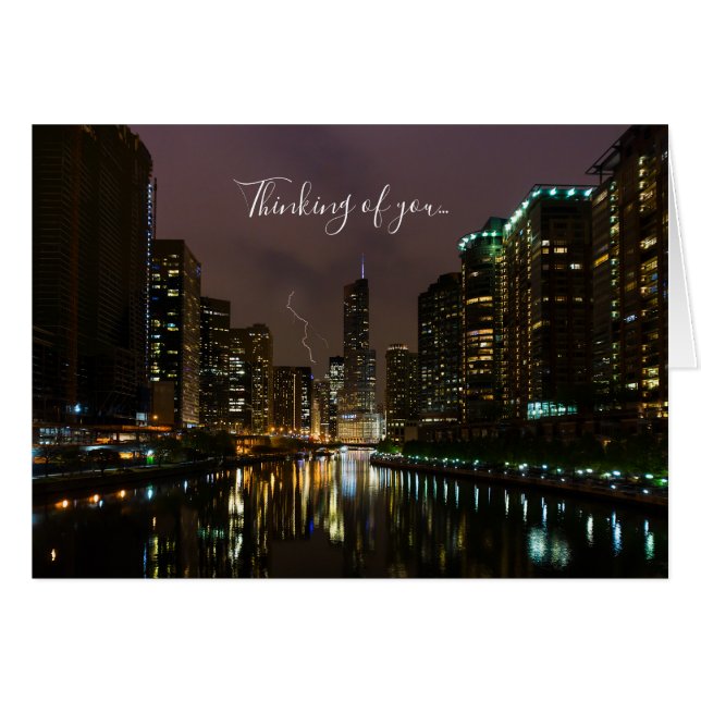 Blitzschlag über Chicago River Thinking Card (Vorderseite (Horizontal))