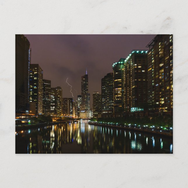 Blitzschlag über dem Fluss Chicago Postkarte (Vorderseite)