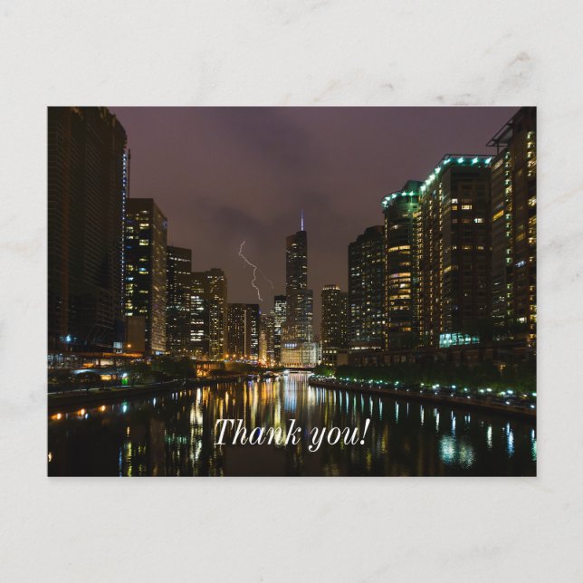 Blitzschlag über den Fluss Chicago Danke Postkarte (Vorderseite)