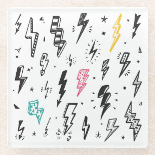 Blitzschrauben, handgezeichnet Doodle-Set. Glasuntersetzer