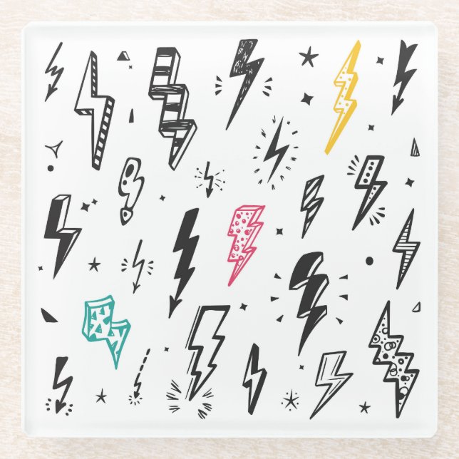 Blitzschrauben, handgezeichnet Doodle-Set. Glasuntersetzer (Vorderseite)