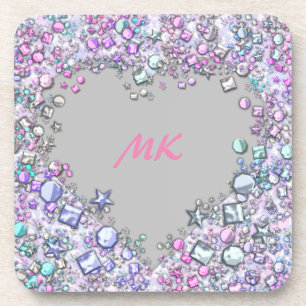 Blitzy & Girly Sequin Glitzer Mit Monogramm Herz Getränkeuntersetzer
