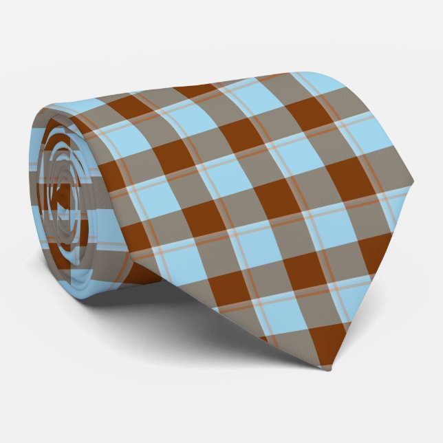 Blizzard Blue and Livid Brown Plaid Neck Tie Krawatte (Gerollt)