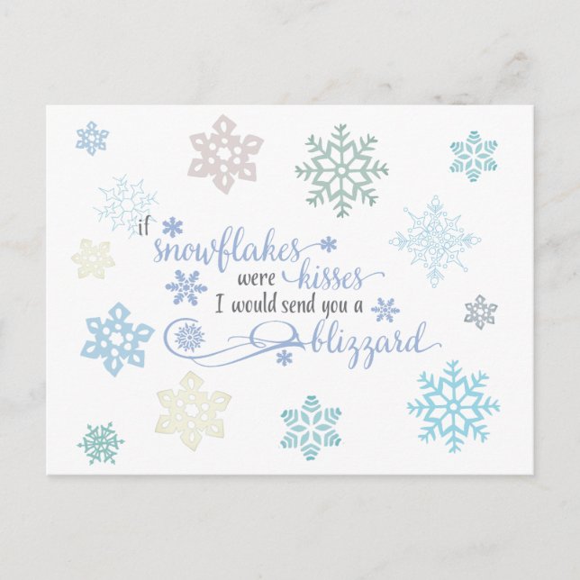 Blizzard of Snowflake Kisses Winterurlaub Postkarte (Vorderseite)