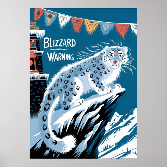 Blizzard-Warnung Schneeleopard - Winterberg Poster (Vorne)