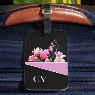 Blk Classy Mit Monogramm Pinks Botanisches Gepäckc Gepäckanhänger