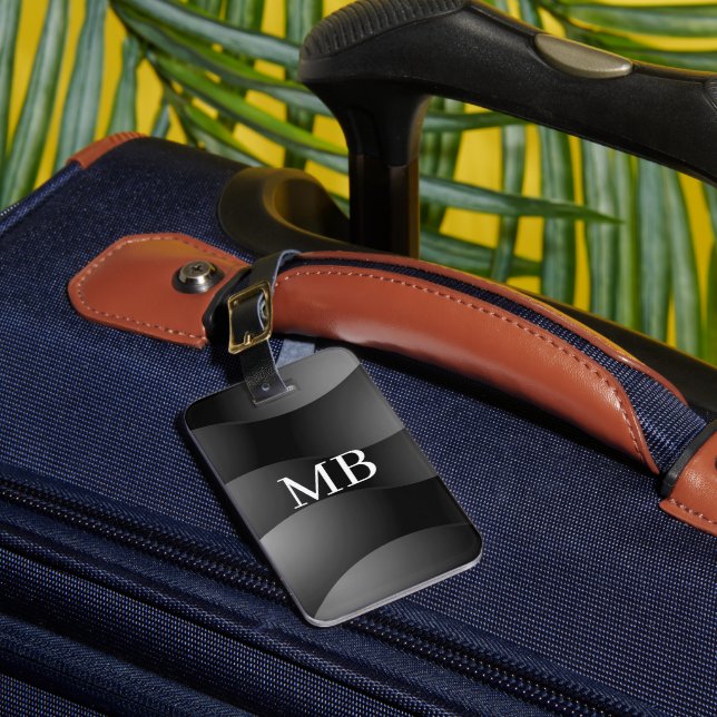 Blk/Graue gebogene Formen, Welches Monogramm, Kont Gepäckanhänger (Vorderseite Insitu 1)