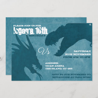 Bllue Dragon Vs T-Rex Silhouette Invitations