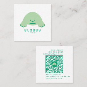 Blobby-Charakter-Logo Lustiges Maskottchen mit Q Quadratische Visitenkarte