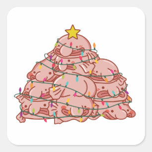 Blobfish Weihnachtsbaum Funny Animal Christmas Quadratischer Aufkleber