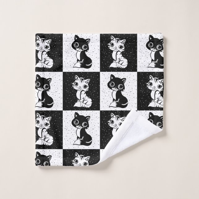 Bloc de monogramme noir blanc pour chat (Gant de toilette)